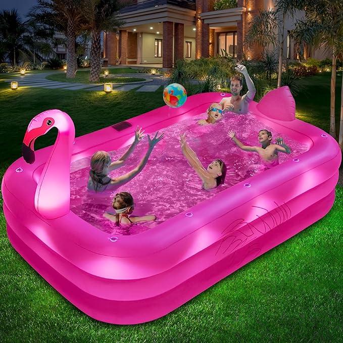 Inflatable Pool with Lights, 2024 Solar Flamingo Swimming Pool for Kids,Adults Inflatable Blow Up