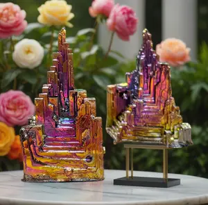 80-100g Natural Aura Rainbow Bismuth Titanium Geode Quartz Healing Crystal Specimens Metal Mineral Ornaments Home Decoration