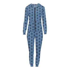 Women's Print Long Sleeve Jumpsuit with Hood in Dream Blue Four Dragons
