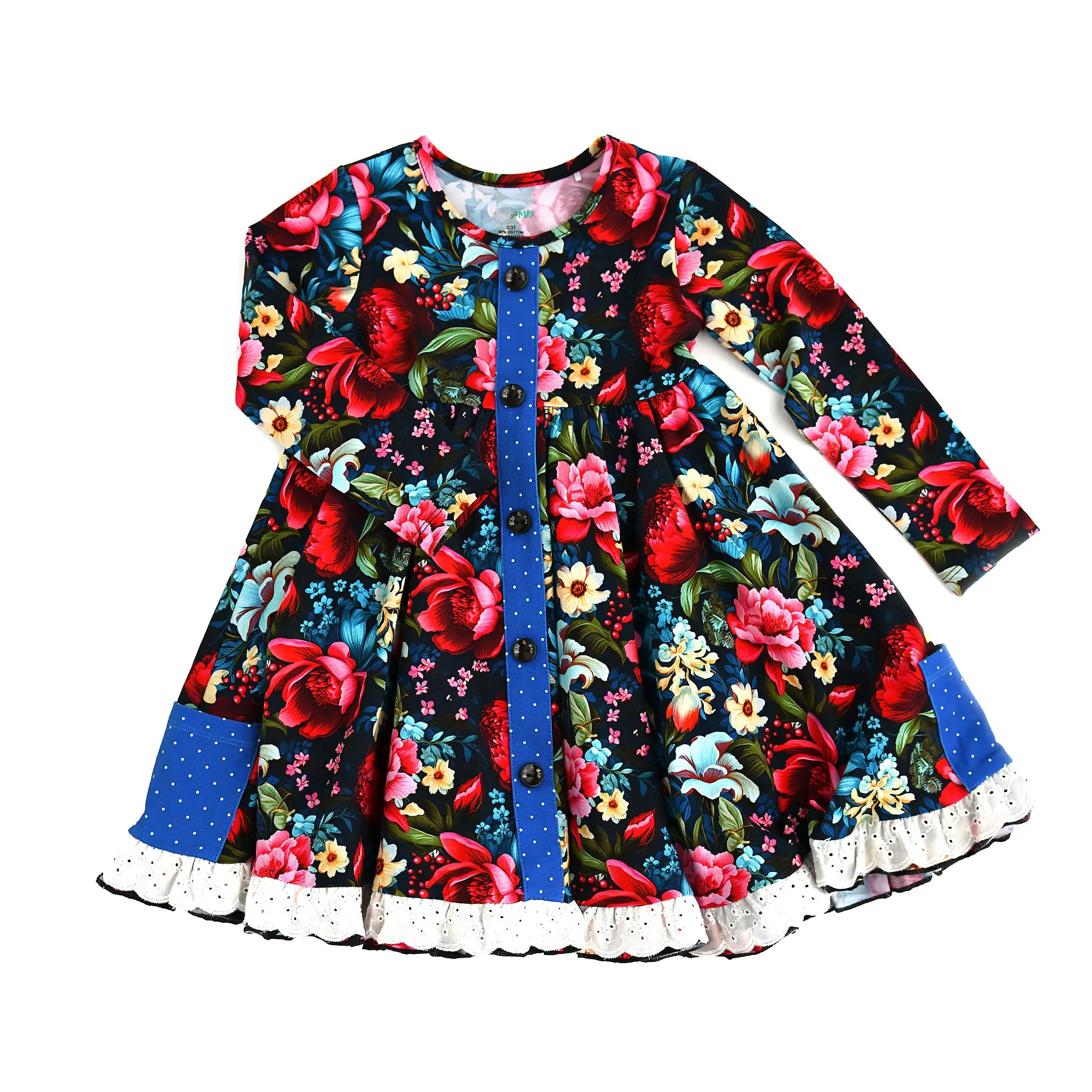 Aria BUTTON DRESS Floral Long Sleeve Twirl Dress Toddler Girls GIgi and Max