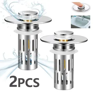 Bath Universal 2-in-1 Bathroom Sink Stopper, Pop-up with Anti-Clog Removable Stainless Steel Filter Basket Drain Hair Stopper, Anti-Odor Stopper Effective Filtration Durable