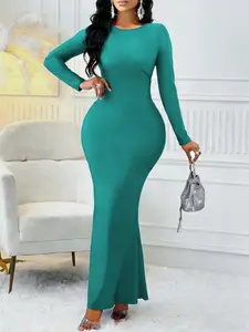 Women's solid color long-sleeved tie-back dress elegant slim fit fashionable, Chic and comfortable suitable for parties and gatherings Womenswear Formal Wear