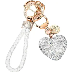 Sparkly Valentines Day White Heart Wristlet Keychain keychains women dangle earring trendy keychain girl car heart keychain love gift backpack school live keychains bag charm boujee Geometric valentine heart
