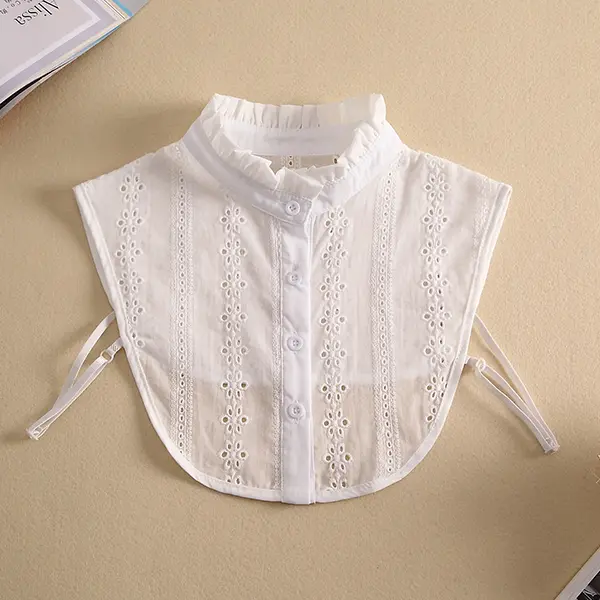 White Ruffled Stand Collar Dickey Insert, Cotton Hollow Embroidery Fake Collar, Detachable Shirt Collar for Sweater Coat Blouse Decor