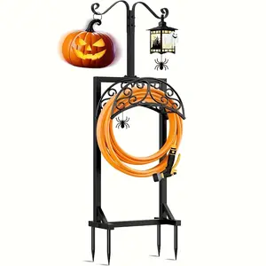 Garden Hose Holder for Outside - Upgraded Water Hose Holders with 5 Spikes & 2 Shepherds Hooks, Freestanding Hose Stand Heavy Duty Hose Hanger Hose Storage Hose Reel Rack for Outside Yard Lawn