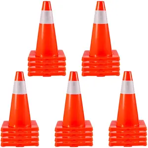 【Spotlight Day】VEVOR 20Pack 18\" Traffic Cones, Safety Road Parking Cones PVC Base, Orange Traffic Cone with Reflective Collars, Hazard Construction Cones for Home Traffic Parking