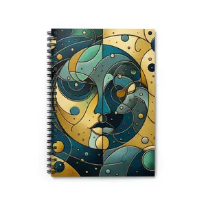 Blue and Gold Sphere Art Spiral Notebook - Ruled Line