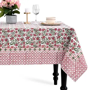 Cotton Block Print Tablecloth – Red Garnet
