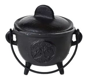 Tree of Life Cast Iron Cauldron with Lid (5 Inch)