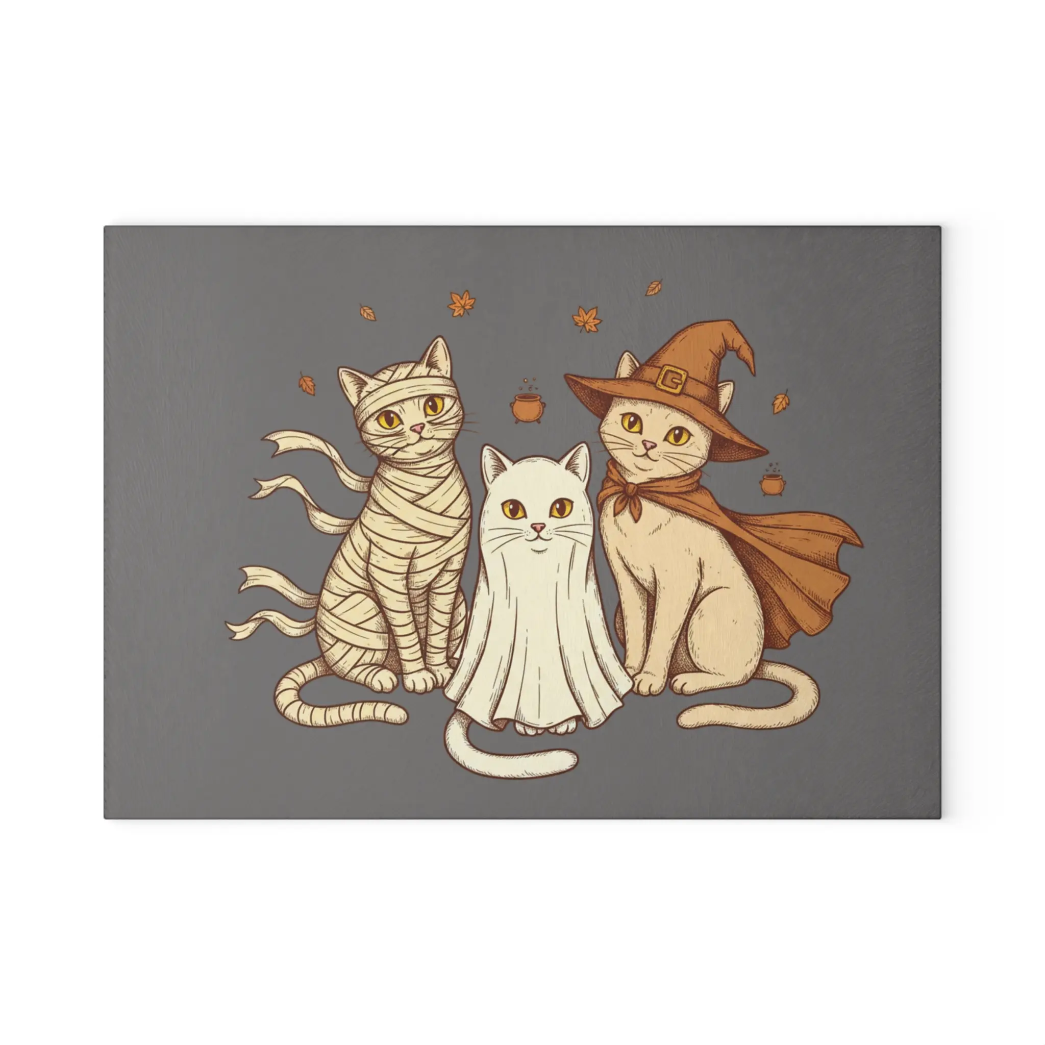 Halloween Cats glass cutting board | Witch, Mummy, Ghost Kittens