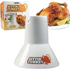 COOK'S CHOICE Sittin' Turkey Ceramic Beer Can Roaster & Steamer - Easily Infuse Marinades & Sauces - XL Base, for Parties or Everyday Meals
