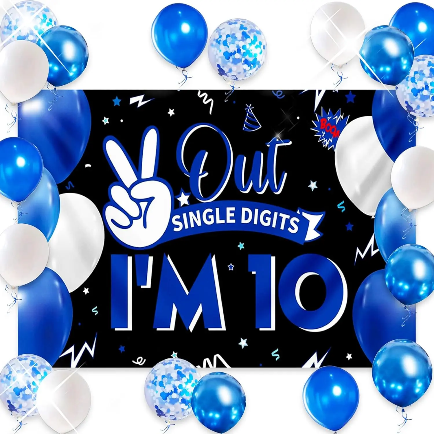 10th Birthday Decorations for Boys, Double Digits Birthday Decorations with Bruh Im 10 Theme, 10 Year Old Boy Birthday Decor Supplies for Double Digits Birthday Boy (Blue)