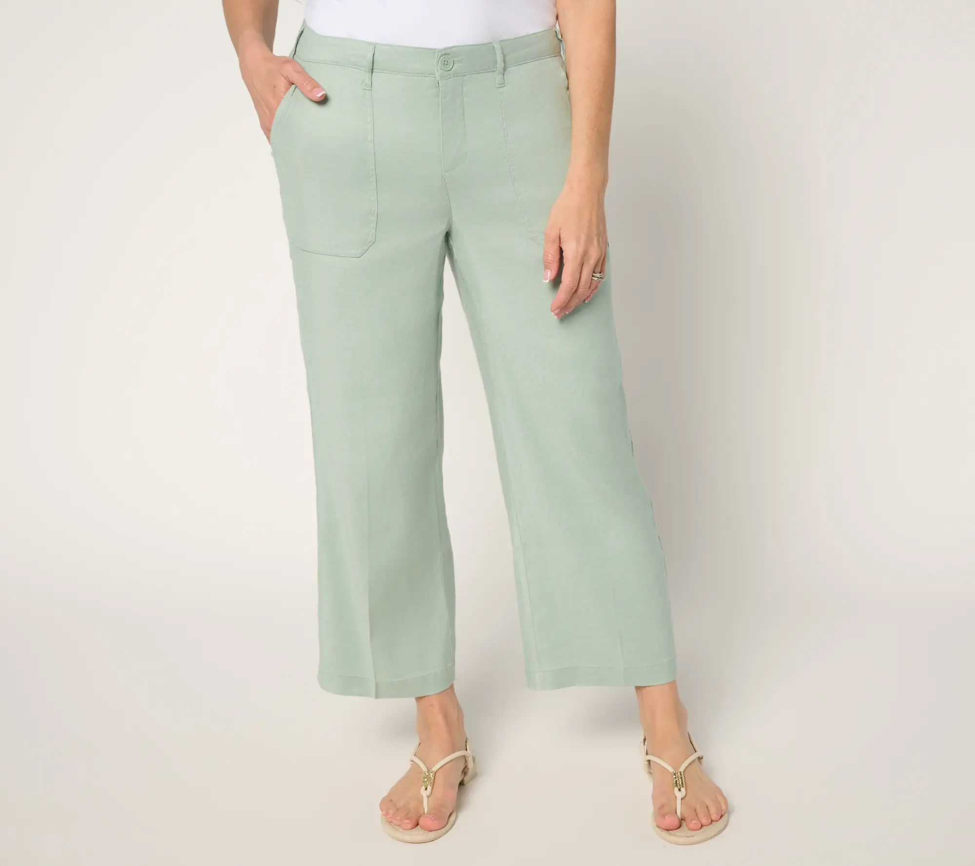 NYDJ Stretch Linen Wide Leg Cropped Cargo Pant