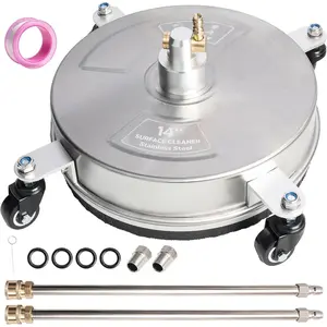 14"  Washer Surface Cleaner, Stainless Steel Surface Cleaner with 4 Wheels for Concrete, Patio, Sidewalk, Deck, Pathway 1/4" Quick Connector, 2 Extension Wand, 4000 PSI
