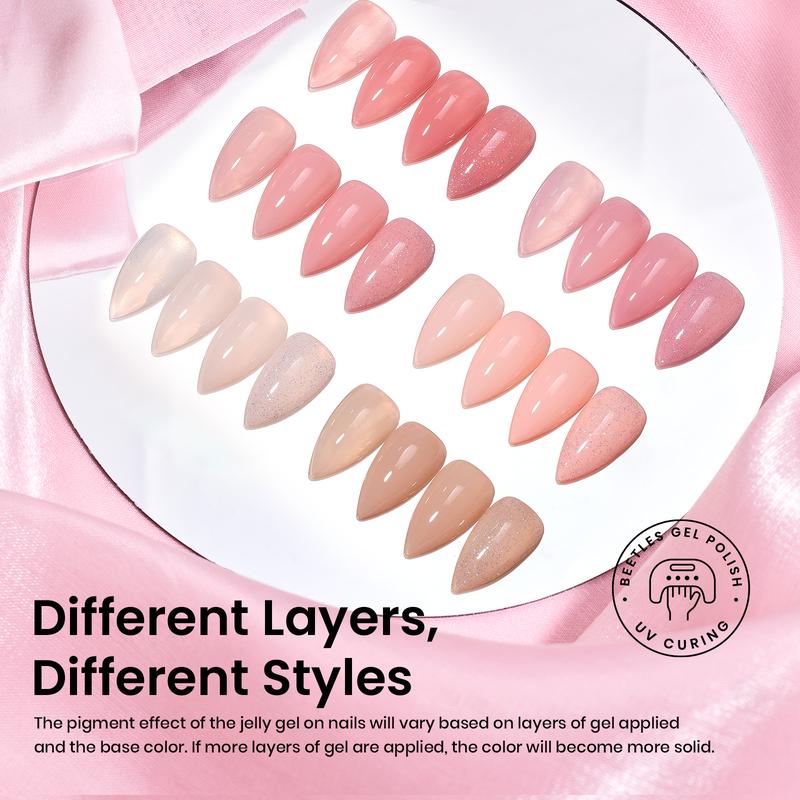 Beetles Tipex Instant Apex Nail Extension Tips Kit - with Jelly Gel Polish Base Gel Top Coat Cuticle Oil Almond Shape Thick Acrylic Nail Flat Nails Manicure Gel press ons Nail Art DIY Nails Art  Nail Glue Spring Nail Valentine Gift Flower