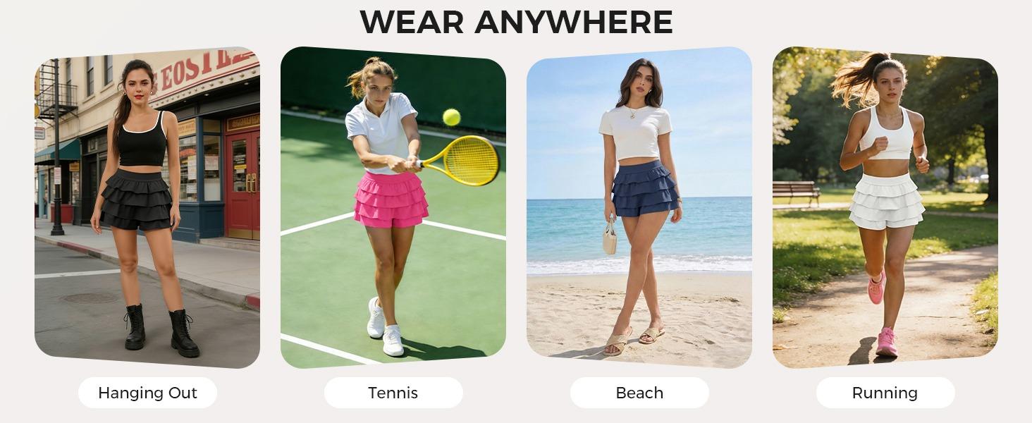 Fisoew Womens Summer Mini Skirts Casual Ruffle Tiered High Waisted Y2K Skorts Yoga Tennis Skirt Built-in Shorts & Pockets Fisoew Womens Summer Mini Skirts Casual Ruffle Tiered High Waisted Y2K Skorts Yoga Tennis Skirt Built-in Shorts & Pockets