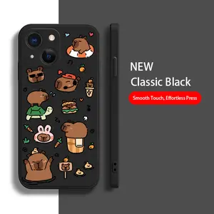 Straight Edge Phone Case for iPhone 15 Plus 16 Pro Max 14 13 12 11 XR XS Capybara's Daily Life Pattern Shockproof Silicone TPU Bumper Drop Protection Soft Cover
