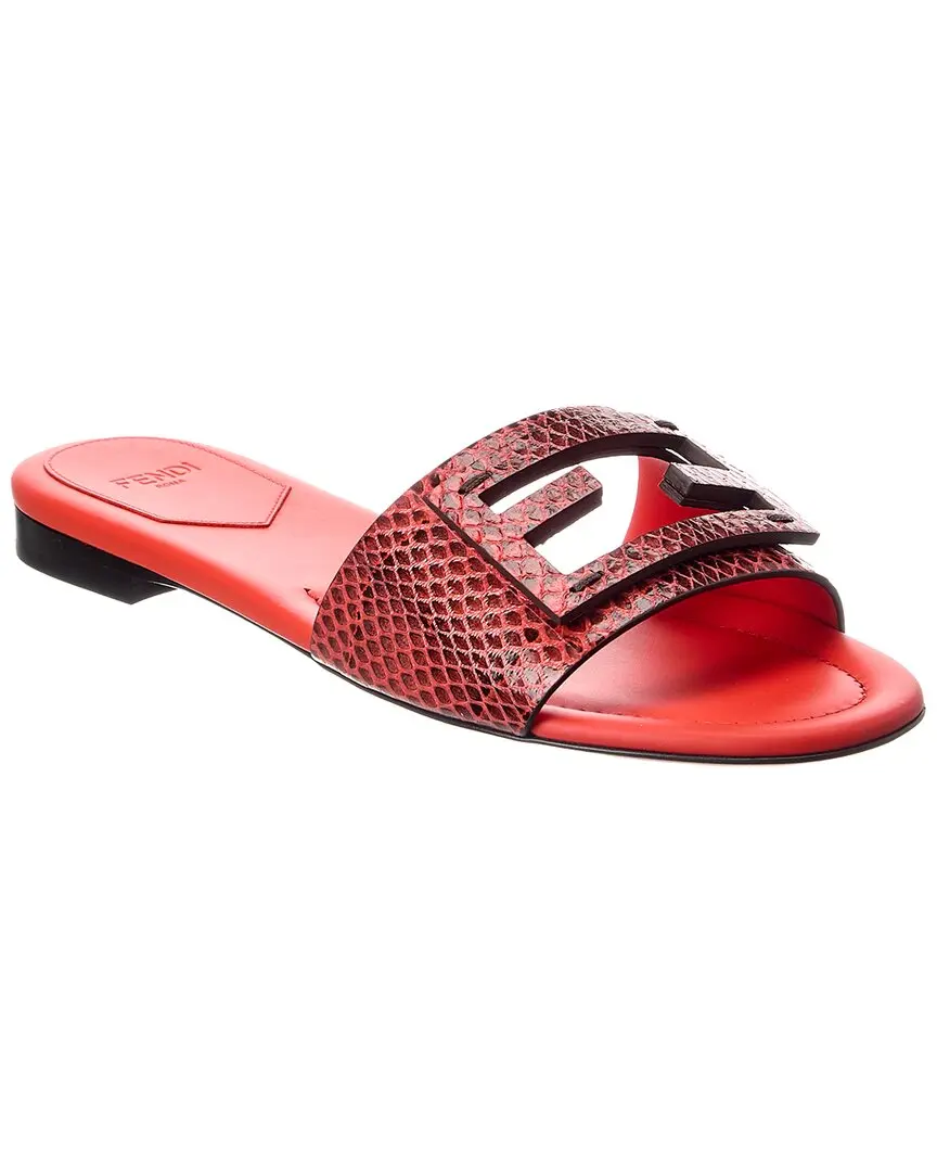 Fendi Baguette Python-Embossed Leather Sandal