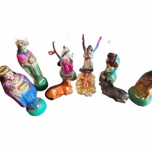 Vintage Nativity Set Made in Mexico Handcrafted Christmas Figurines with Vibrant Colors and Detailed Designs