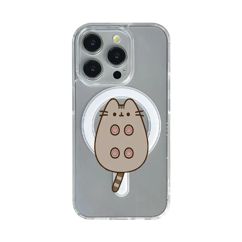 Magsafe Singel Pusheens Phone Case That Features Ice Cream, Clear magnetic, shockproof Compatible with for Samsung and iphone Models 17,16, 15, 14, 13, 12, 11 Pro Max, Halloween Christmas gift Made of Transparent TPU Soft Shell Smartphone