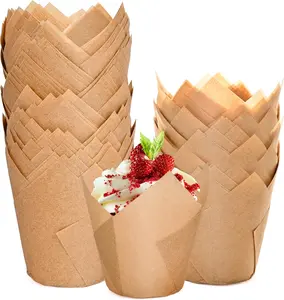 200pcs Natural Tulip Cupcake Liners, Premium Muffin Liners Holders for Baking Cups, Greaseproof Cupcake Wrappers in Standard Size, Classic Parchment Paper Cupcakes Liner by