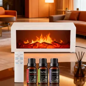 Fireplace Flame Diffuser 300ml, Compact Mini 7-Color LED Essential Oil Diffuser with Timer, Remote, Auto Shut-Off & 3 Oils
