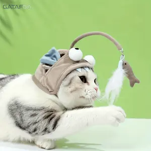 Cat Interactive Toy Kitten Teaser Wand with Hat Head Cover Long Rod Bite Resistant Artificial Feather Stick Durable Funny Self Entertainment Pet Play Supplies Portable Interactive Cat Accessory for Indoor Daily Kitten Relaxation and Exercise