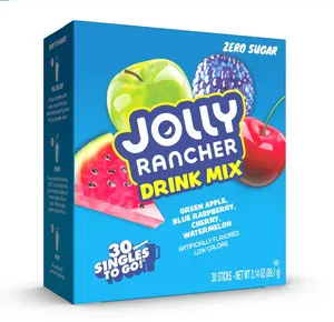Jolly Rancher Singles To Go Variety Pack, Powdered Drink Mix, Zero Sugar, Low Calorie, Includes 4 Flavors: Green Apple, Blue Raspberry, Cherry, Watermelon, 1 Box (30 Single Servings)