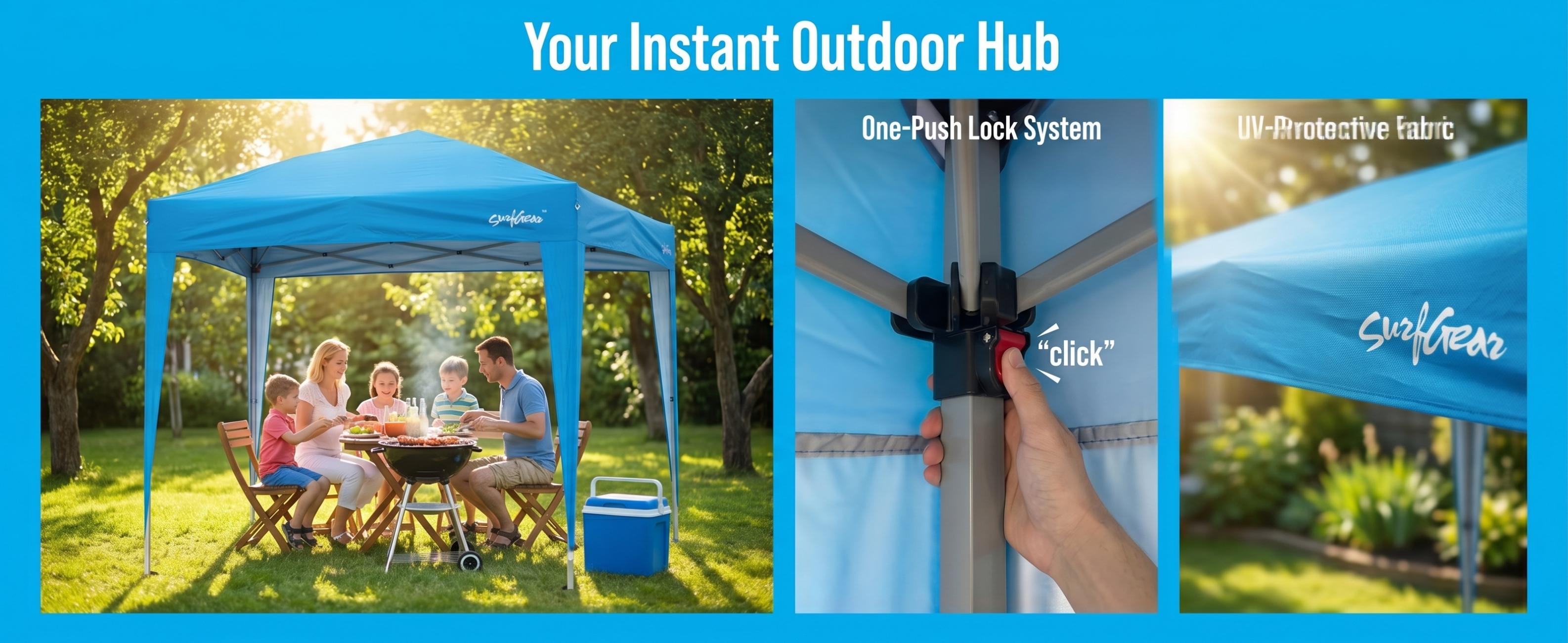 Surfgear 10x10 FT Canopy Tent – Instant Setup Outdoor Shelter, UV Protection 420D Oxford Fabric, Adjustable Height Steel Frame, Waterproof Sun Shade for Beach, Camping, Market & Backyard