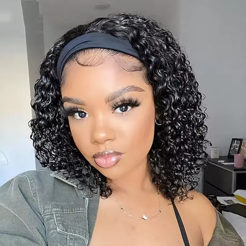 BLING HAIR Female Brazilian Kinky Curly Glueless Human Natural Hair Headband Wig - 14-28 in (20inch Option), Full Machine Wig, Soft, Anti-Tangle, Heat Resistant, Easy to Wear for Parties