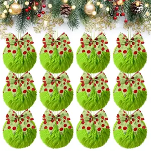 12 Pcs Lime Green Furry Christmas Ball Ornaments Xmas Green Furry Ornaments Christmas Ball Hanging Decorations Tree Decorations for Tree Party Gifts Supplies Home Decor Ornaments