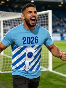 2026 World Cup Argentina Theme 3D Print Short Sleeve Men's Blue Striped Map Football T-Shirt, Fan Support Trendy Top