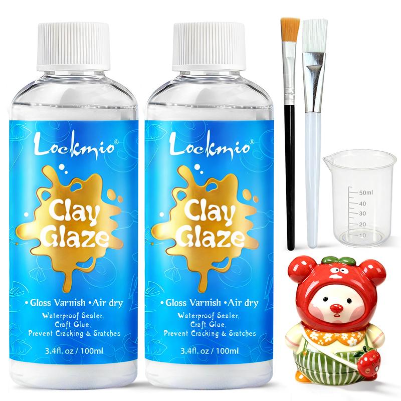 2 x 100ML Air Dry Clay Glaze, High Gloss Varnish, Protective Sealant to Prevent Cracking & Scratching While Providing a Gloss Glaze Effect - for Ceramics, Wood, Acrylic Painting and Crafts (Gloss) valentine's gift