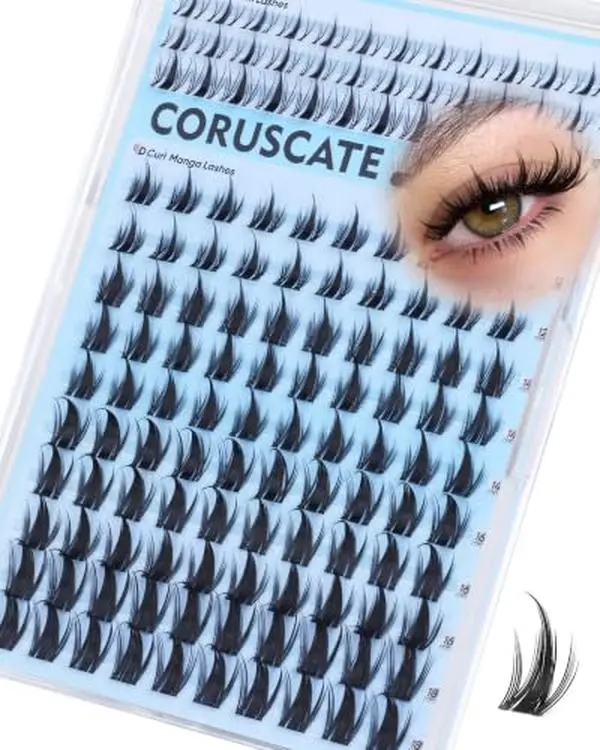 CORUSCATE Fairy Lash Clusters with Bottom Lashes Anime Eyelash Clusters | Cluster Lashes Spikes Manga Cluster Eyelash Extensions Natural Individual Lash Clear Band Lashes for Clean Girl Makeup