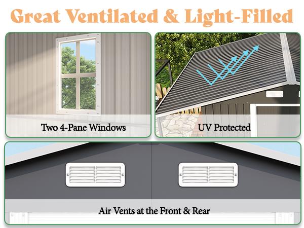 【Ships in Multiple Boxes】AMERLIFE Outdoor Storage Shed with Sliding Doors Two 4-Pane Windows, Open Outdoor Shed for Wood Storage, Dark Grey/White