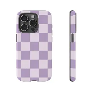 Lavender Checkerboard Tough Phone Case, Checkered Lavender Phone Case For Iphone 16 15 14 13 12 11 X