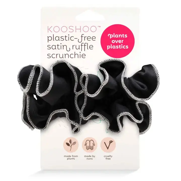 Plastic Free Satin Ruffle Scrunchie - Black