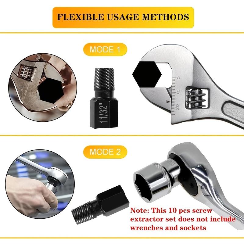 10Pcs Metal Carbide Screw Extractor & Bolt Nut Remover Kit, Easy Out Drill Bits Set for Stripped Bolts & Broken Fastener Removal, Portable Durable Tool for Auto Mechanic Use, Easy Out Tool