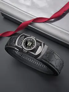 Men's Genuine Leather Belt with Automatic Buckle, Simple Business Alloy Waistband, High-End Style, 1pc Leather Belt for Men