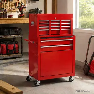 ARCH 8-Drawer High Capacity Rolling Chest with Wheels, Ball Bearings, Pull Handle, Lockable Storage with Locking Drawer, Garage Organizer, Red Storage Cabinet, Garage Tool Storage, Lockable Tool Storage
