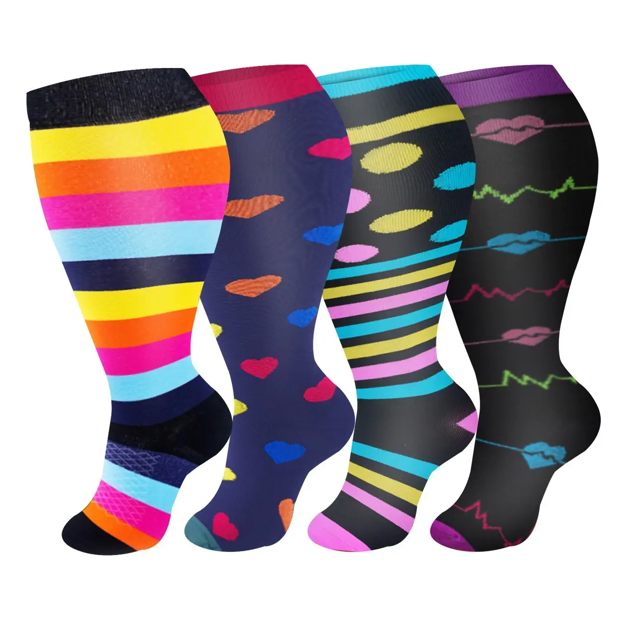 Compression Socks for Women & Men 4 Pairs, 15-30mmHg Knee High Support Stockings for Nurses, Running, Travel, Medical, Edema Relief