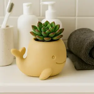 Mini Whale 3D Printed Succulent Planter 4 Inch Adorable Yellow Design for Home Decor