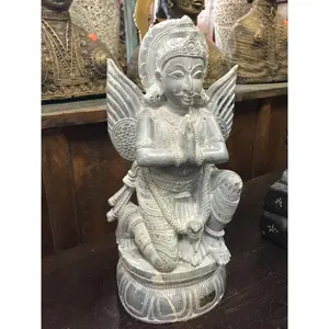 Hand Carved Statue Garuda Vishnu Vahan Temple Decor Meditation Stone Idol