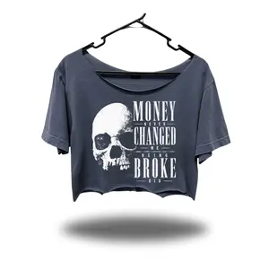 NEVER CHANGED WIDENECK OVERSIZED FADED NAVY CROP TOP