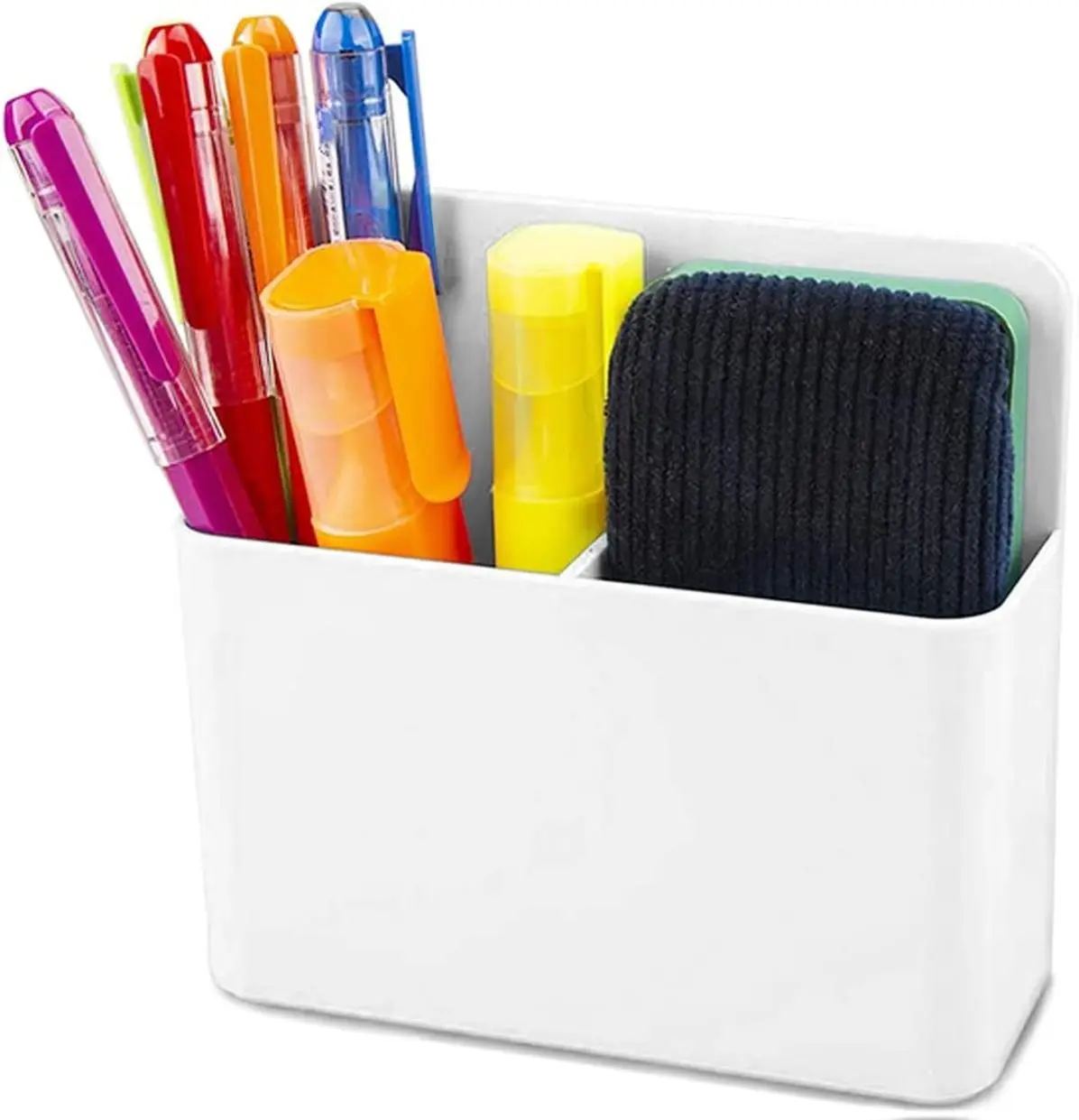 Magnetic Dry Erase Marker Holder, Magnetic Pen Marker Holder for Whiteboard, Fridge, Locker Accessories, Classroom, Office, Home, Magnet Pen Cup,1 Pack, White, Office Accessories, Cubicle Work Accessories