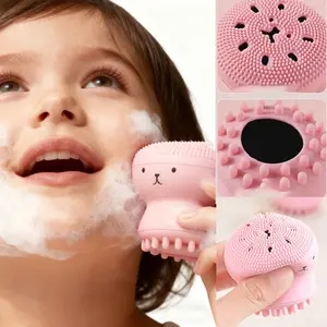 Facial Cleansing Brush Massage Brush Octopus Cute Shape Multi-Functional Makeup Remover Silicone Non-Irritating Portable Lightweight Soft Sponge Rich Foam Deep Cleaning Pores Not Allergenic