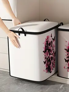 Skull Print Thick Quilt Storage Bag, Cute and Practical Kids Bedding Organizer, Durable Material, Easy Carry Handle, Home Use, Blanket and Toy Storage, Bedding Storage Bags