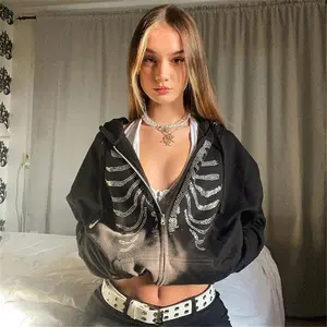 Butterfly Pattern Rhinestone Zipper Streetwear Long Sleeve Clothes Coats Jackets