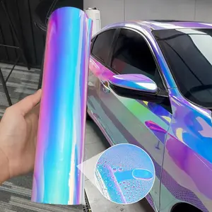 Ultra Glossy Rainbow Holographic Chrome White Vinyl Wrap Film Roll With Air Release Self Adhesive Car Motorcycle Wrapping DIY Decal Sticker
