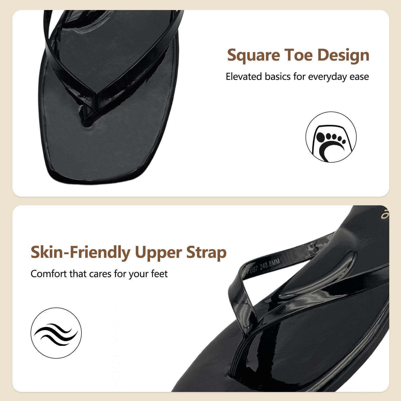 rosyclo Women's Glossy Square Toe Flip Flops | High-Shine Mirror Finish Thong Sandals | Minimalist Summer Beach Slides | Lightweight Elegant Flat Sandals